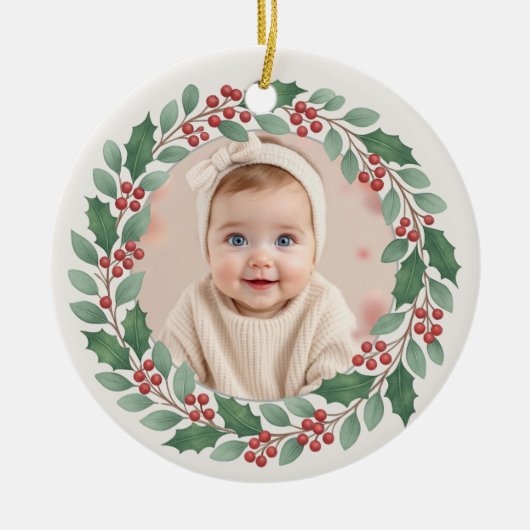 Cute Eucalyptus Baby First Christmas Photo Keramik Ornament (Vorne)
