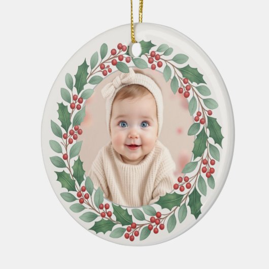 Cute Eucalyptus Baby First Christmas Photo Keramik Ornament (Links)