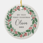 Cute Eucalyptus Baby First Christmas Photo Keramik Ornament (Hinten)