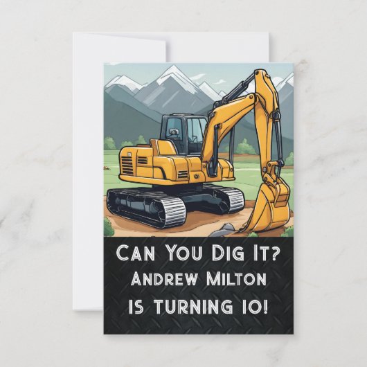 Cute Excavator Construction Equipment Digger  Einladung (Vorderseite)