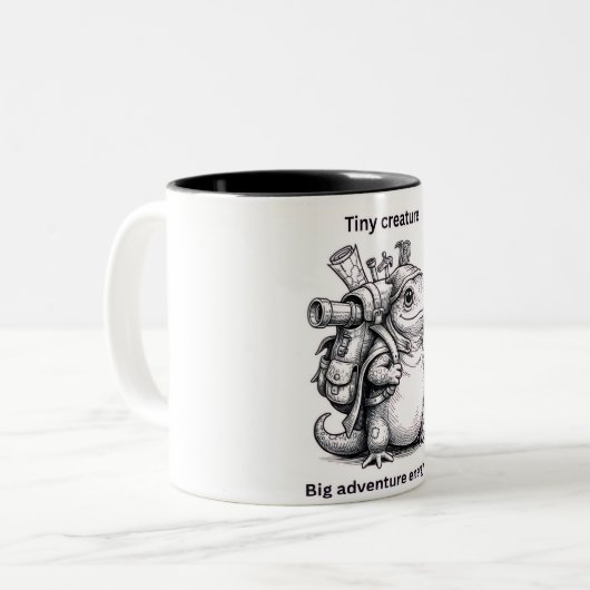 Cute Explorer Frog Mug Tiny Creature Big Adventure Zweifarbige Tasse (Vorderseite Links)