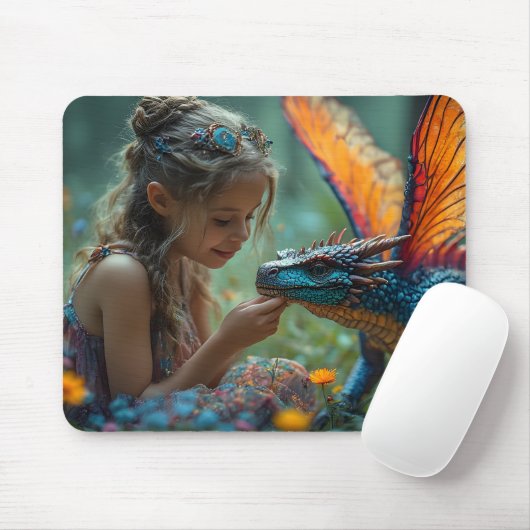 Cute Fairy Blue Dragon Design Mousepad (Mit Mouse)