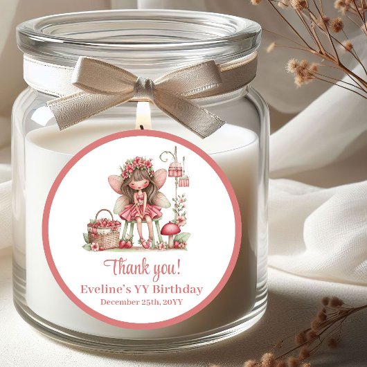 Cute Fairy Blush Flowers Girl Birthday Party Runder Aufkleber
