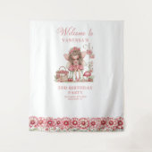 Cute Fairy Floral Pink Whimsy 5 Birthday Backdrop Wandteppich (Vorderseite)