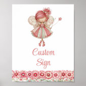 Cute Fairy Girl Blush Floral Birthday Custom Sign Poster (Vorne)
