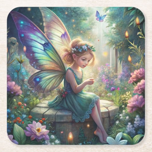 Cute Fairy Square Paper Coaster Rechteckiger Pappuntersetzer (Vorderseite)