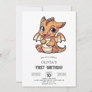 Cute Fairytale Digital Dragon 1. Geburtstag Einladung