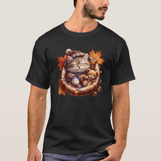 Cute Fall Cat Graphic for Cat Grandma and Autumn K T-Shirt (Vorderseite)