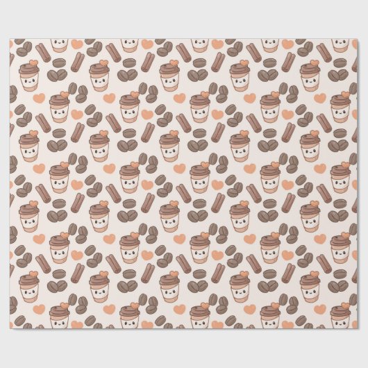 Cute Fall Coffee Beans & Cups Pattern Geschenkpapier (Flach)