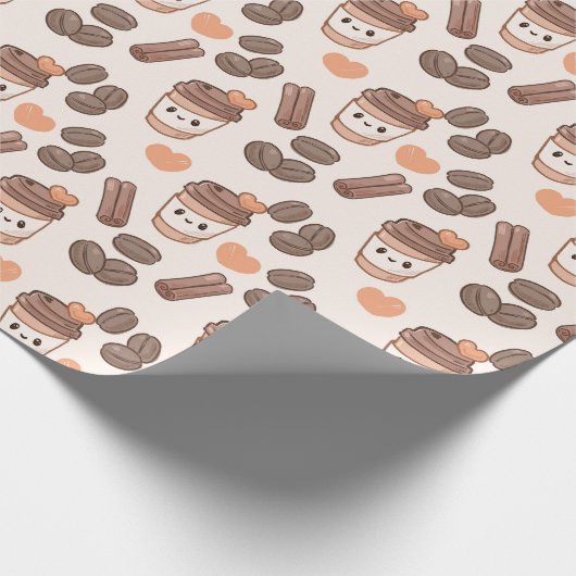 Cute Fall Coffee Beans & Cups Pattern Geschenkpapier (Ecke)