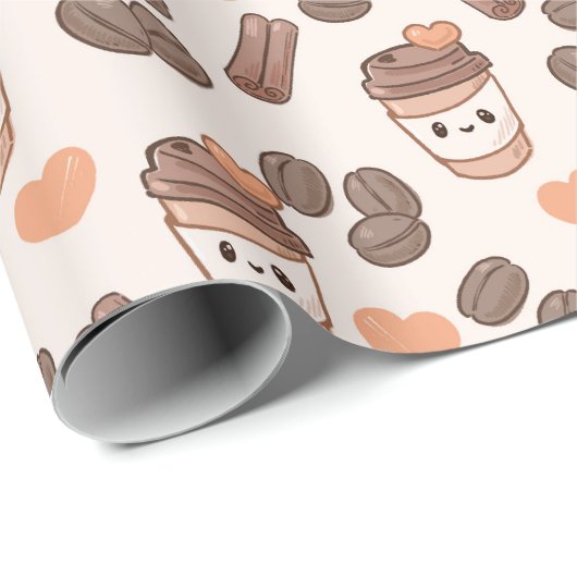 Cute Fall Coffee Beans & Cups Pattern Geschenkpapier (Rolleneckpunkt)