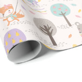 Cute Fall Forest animals with kites and trees Geschenkpapier (Rolleneckpunkt)