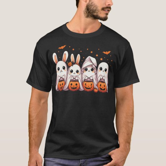 Cute Fall Ghost Bunny Rabbit Halloween Costume T-Shirt (Vorderseite)