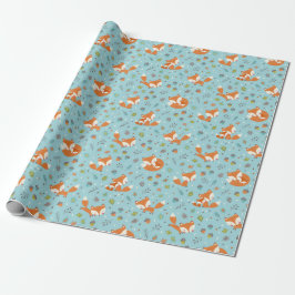Cute Fall Mama and baby fox on blue Geschenkpapier