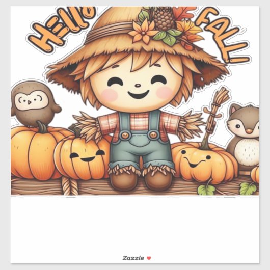 Cute Fall Scarecrow with Pumpkins Oversized T-Shir Aufkleber (Blatt)