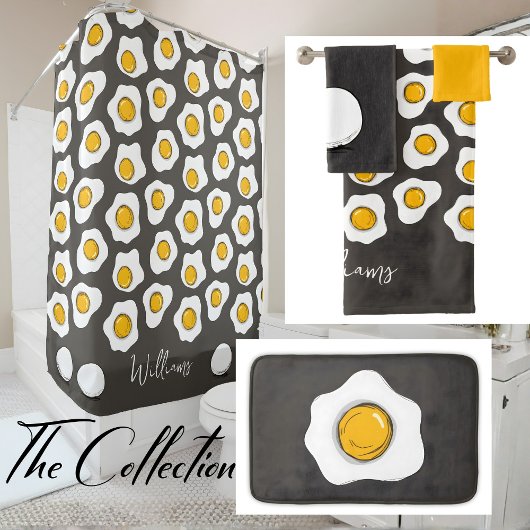 Cute Family Name Fried Eggs Pattern Breakfast  Badhandtuch Set