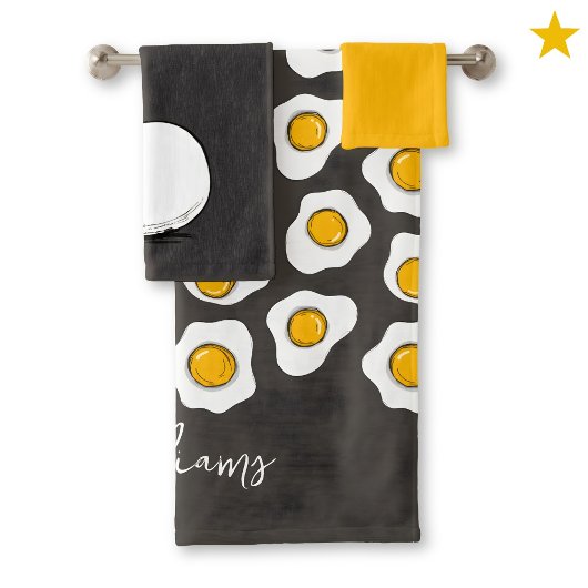 Cute Family Name Fried Eggs Pattern Breakfast  Badhandtuch Set