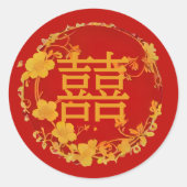 Cute Fancy Floral Chinese Double Happiness Symbol Runder Aufkleber (Vorderseite)