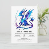 Cute Fantasy Dragon Digital Girl Geburtstag Einladung (Stehend Vorderseite)