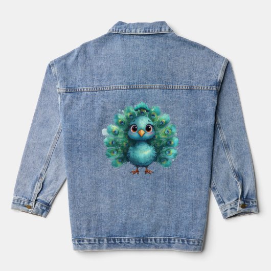 Cute Fantasy whimsical Blue Peacock Jeansjacke (Rückseite)