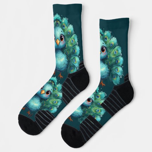 Cute Fantasy whimsical Blue Peacock  Socken (Links)