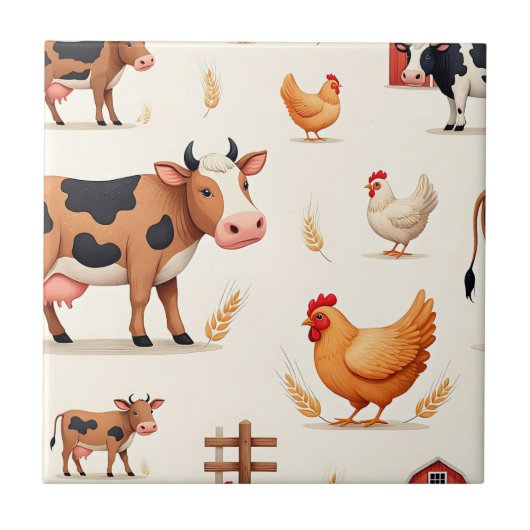 Cute Farm Animals Barn Pattern Fliese (Vorderseite)