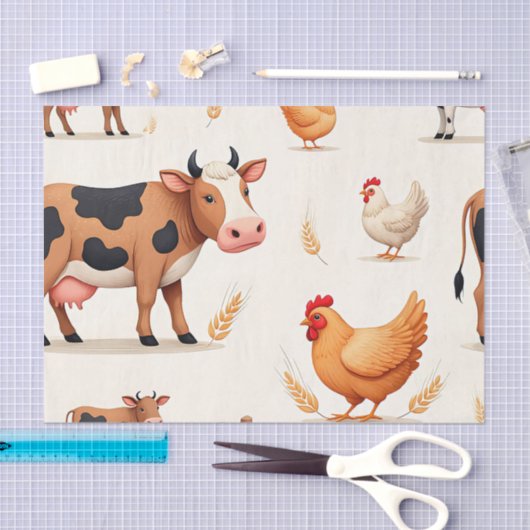 Cute Farm Animals Barn Pattern Seidenpapier (Handwerk)
