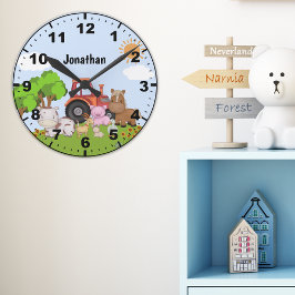 Cute Farm Animals for Kids Runde Wanduhr