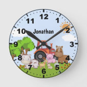 Cute Farm Animals for Kids Runde Wanduhr (Vorderseite)