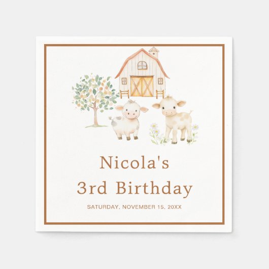 Cute Farm Barn Cows Birthday Serviette (Vorderseite)
