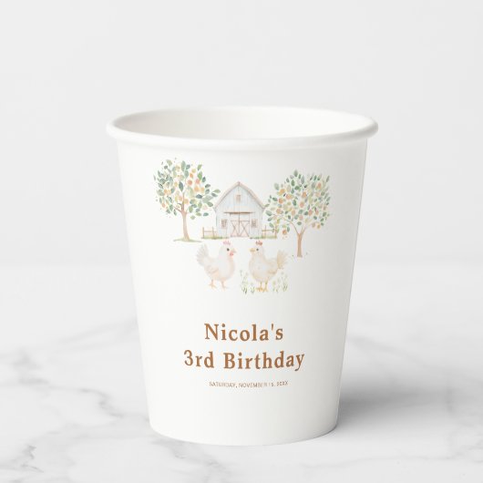 Cute Farm Barn Hens Birthday Pappbecher (Rückseite)