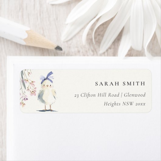 Cute Farm Chick Watercolor Floral Address (Insitu)