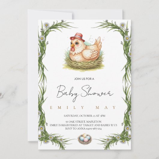ِCute Farm Chicken Baby Shower Einladung (Vorderseite)