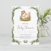 ِCute Farm Chicken Baby Shower Einladung (Stehend Vorderseite)