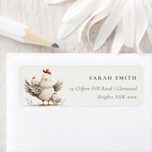Cute Farm Mum and Baby Chick Floral Address (Insitu)