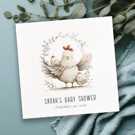 Cute Farm Mum and Baby Chick Floral Baby Shower Serviette