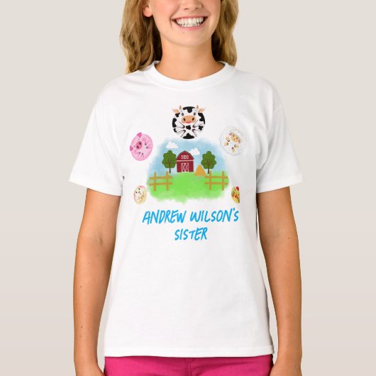 Cute Farm Party Animals Sister of the Birthday Boy T-Shirt (Vorderseite)