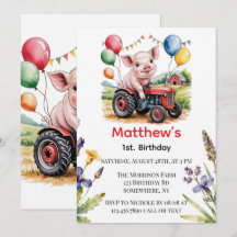Cute Farm Pig On A Tractor 1st. Birthday Party