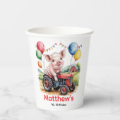 Cute Farm Pig On A Tractor 1st. Birthday Party Pappbecher (Vorderseite)