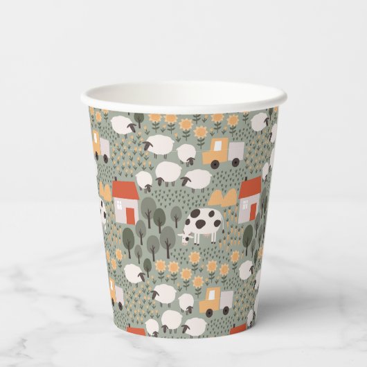 Cute Farm Scene Pattern Pappbecher (Rückseite)