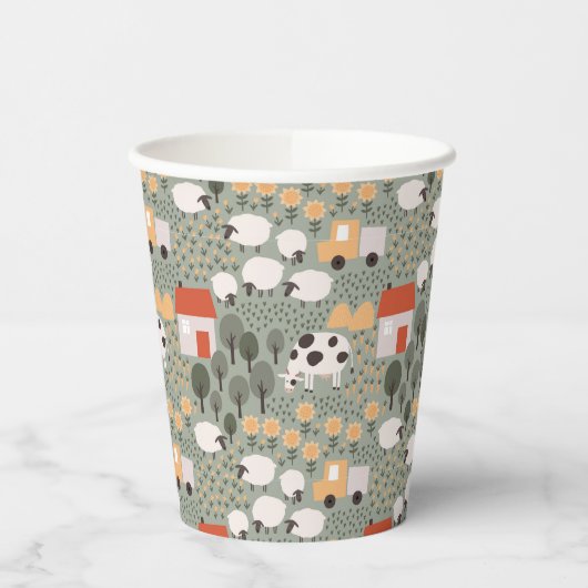 Cute Farm Scene Pattern Pappbecher (Links)