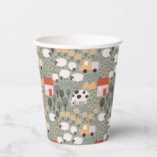 Cute Farm Scene Pattern Pappbecher (Vorderseite)