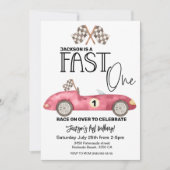 Cute FAST ONE Red Race car 1st birthday  Einladung (Vorderseite)