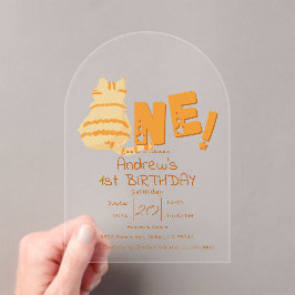 Cute Fat Orange Cat 1st Birthday Acryleinladungen