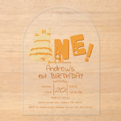 Cute Fat Orange Cat 1st Birthday Acryleinladungen (Vorderseite)