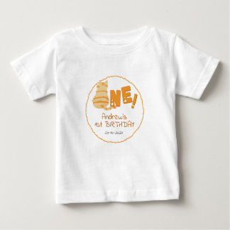 Cute Fat Orange Cat 1st Birthday Baby T-shirt