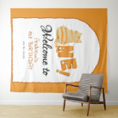 Cute Fat Orange Cat 1st Birthday Backdrop Wandteppich (Beispiel (Horizontal))