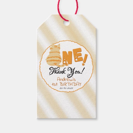 Cute Fat Orange Cat 1st Birthday Geschenkanhänger (Vorderseite)