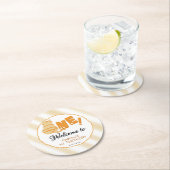 Cute Fat Orange Cat 1st Birthday Runder Pappuntersetzer (Vor Ort)