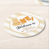 Cute Fat Orange Cat 1st Birthday Runder Pappuntersetzer (Angewinkelt)